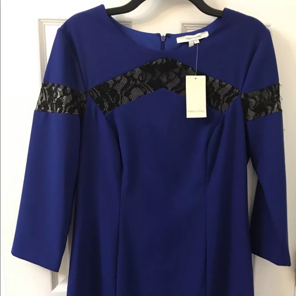 Max& Cleo Blue Fusion 3/4 Sleeve Sheath Dress 14